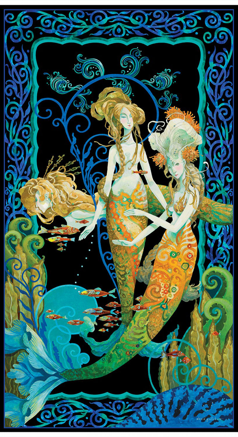Atlantis (Mythical Mermaids) Panel 13286-55 Blue/Multi Mythical Mermaids by David Galchutt for Benartex