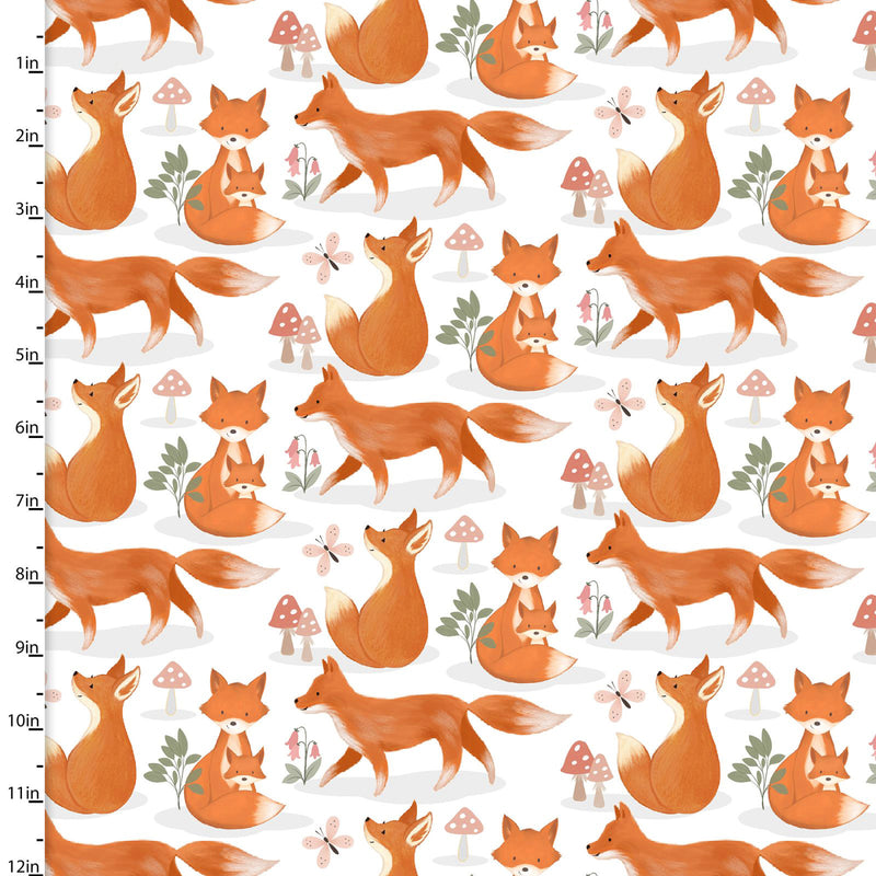 Baby in Bloom Flannel 21674-WHT-CTN-D Fox Trot White by Jo Taylor for 3 Wishes Fabric