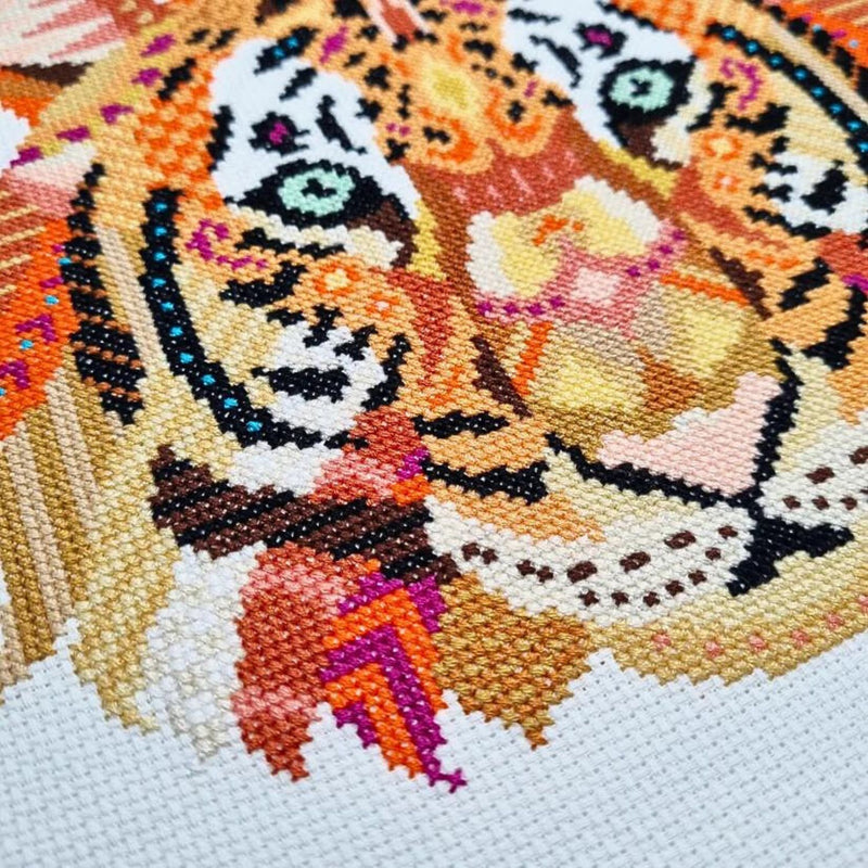 Close up of Mandala Tiger Cross Stitch Pattern