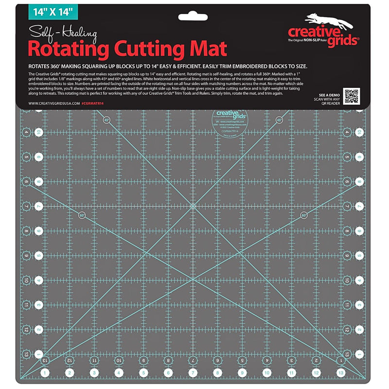 Creative Grids Self-Healing Rotating Rotary Cutting Mat 14in x 14in front of mat