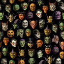 Creepsville 30204-J Black Creepy Face Allover by Morris Creative Group for QT Fabrics