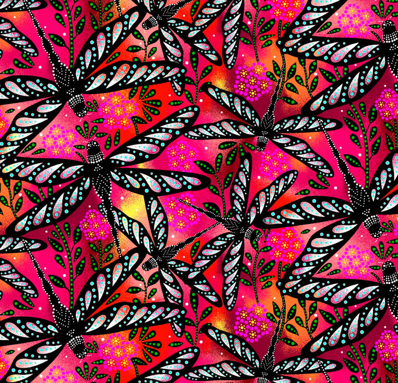 Dragonflies BA-0004 Pink/Orange by Betty Albert-Licenz for International Textiles