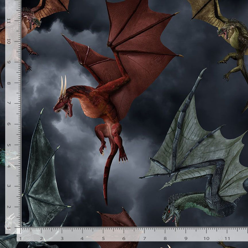 Dragon's Lair FUN-CD2494 GREY Dragon's Battle by Timeless Treasures