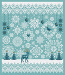 Falling Snow Cross Stitch Pattern shown on teal cloth