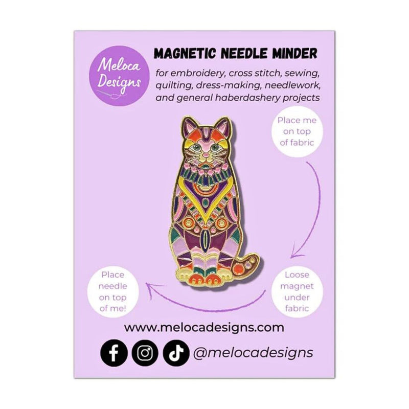 Mandala Cat Enamel Needle Minder on Backing Card