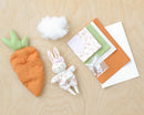 Mini Jeanne Bunny Doll Kit contents and finished doll and bed
