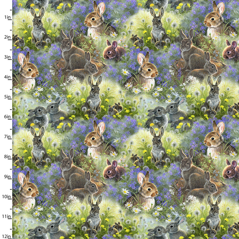 New Beginnings 21496-MLT-CTN-D Spring Bunnies Multi by Abraham Hunter for 3 Wishes Fabric