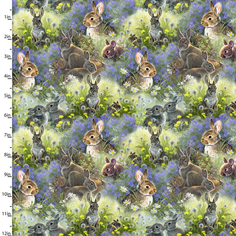 New Beginnings 21496-MLT-CTN-D Spring Bunnies Multi by Abraham Hunter for 3 Wishes Fabric