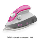 Oliso Mini Iron With Trivet Raspberry frontal view
