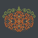Orange Swirl Pumpkin Cross Stitch Pattern shown on charcoal background
