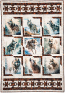 Quilt with wolf designs in a grid pattern on a white background from Panel Perfect 3-Yard Quilts.