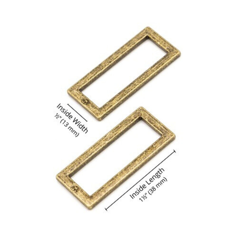 Rectangle Ring Flat 1½ inch Antique Brass Set of Two ByAnnie HAR1.5-RR-AB-TWO