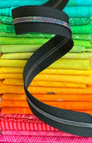 Sassafras Lane Zipper Tape by the Yard - Black with Iridescent Teeth - 3 Yard