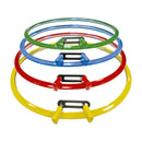 Spring Tension Embroidery Hoops in green, blue, red, and yellow.