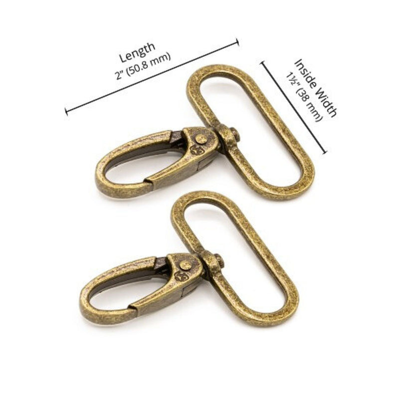 Swivel Snap Hook 1½ inch Antique Brass Set of Two ByAnnie HAR1.5SW-AB-TWO