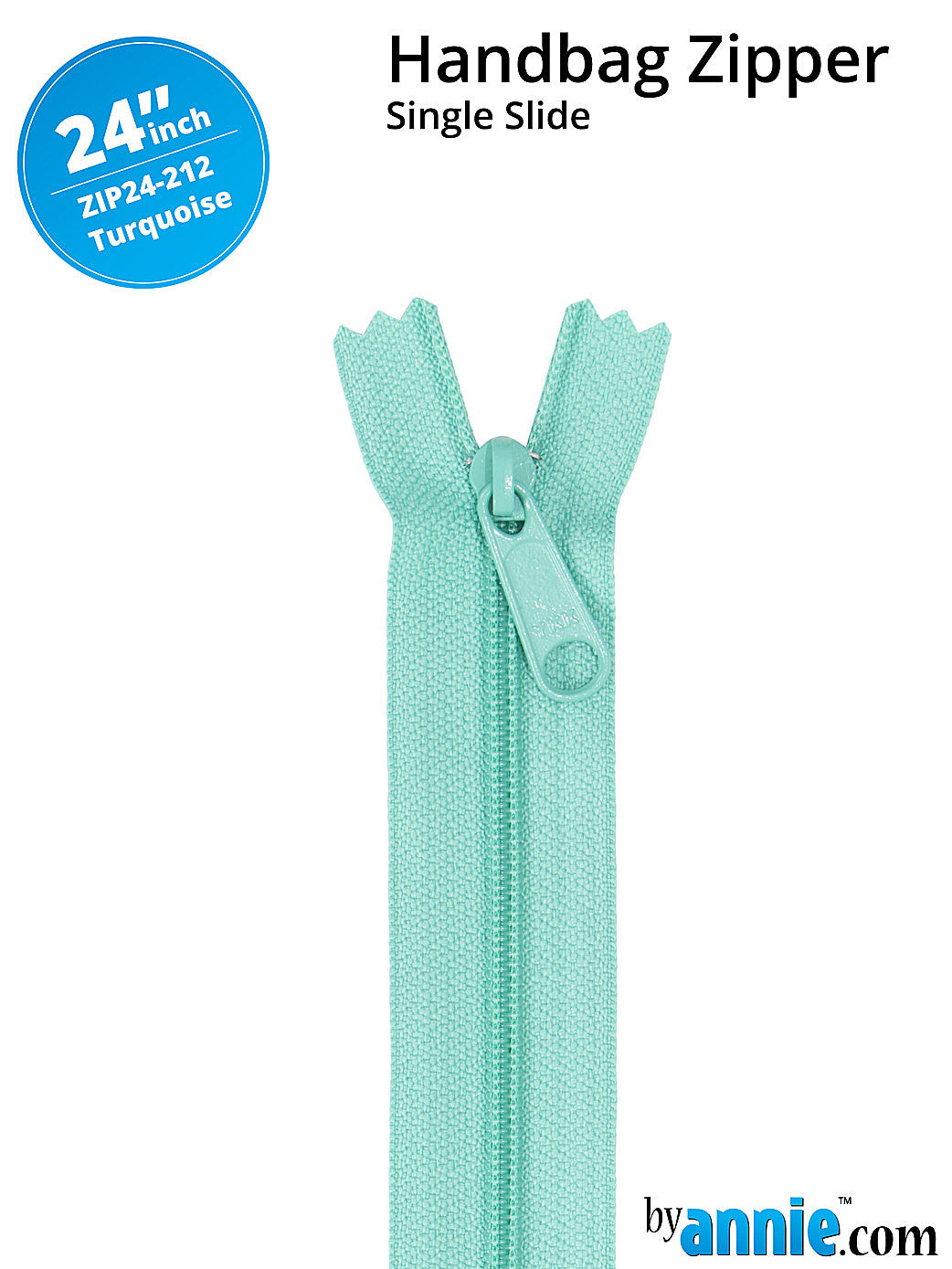 24 Inch Single Slide Nylon Coil Zipper #4.5 from By Annie - Turquoise