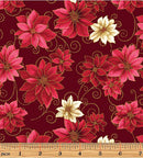 A Festive Medley 13186M-10 Poinsettia Scroll Red by Jackie Robinson for Benartex