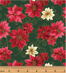 A Festive Medley 13186M-41 Poinsettia Scroll Green/Red by Jackie Robinson for Benartex