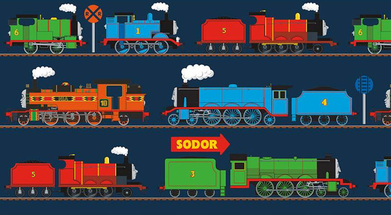 All Aboard with Thomas & Friends C11006-NAVY Train Line by Riley Blake Designs