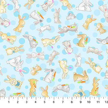 Bunnies for Baby 10211-40 Tossed Bunnies Bluebell by Patrick Lose for Patrick Lose Fabrics