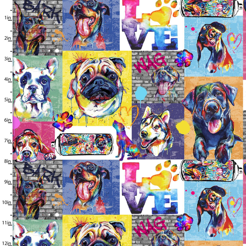 Dogs in the City 19135-MLT-CTN-D Pup Patch Multi by Weekday Best for 3 Wishes Fabric