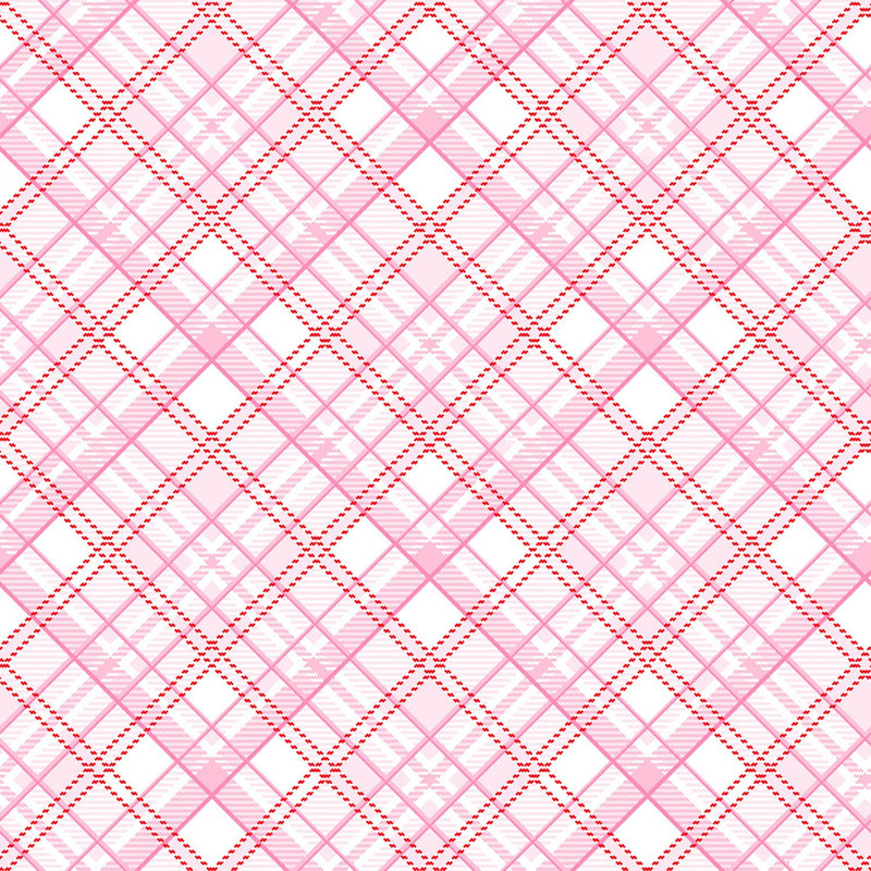 Gnomie Love 9786-22 Pink Bias Plaid by Shelly Comiskey for Henry Glass