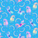 Moonbeams and Rainbows 375-17 Cyan Tossed Unicorn and Rainbow by Kate Mawdsley for Henry Glass