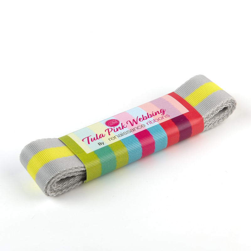 Tula Pink Striped Nylon Webbing - Gray and Yellow