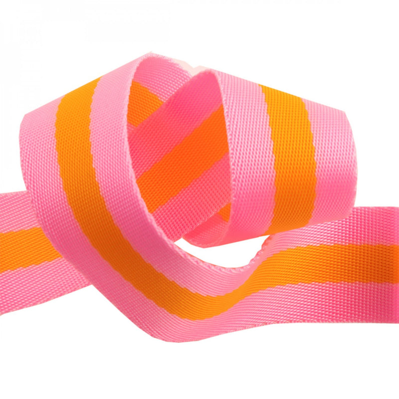 Tula Pink Striped Nylon Webbing - Pink and Orange