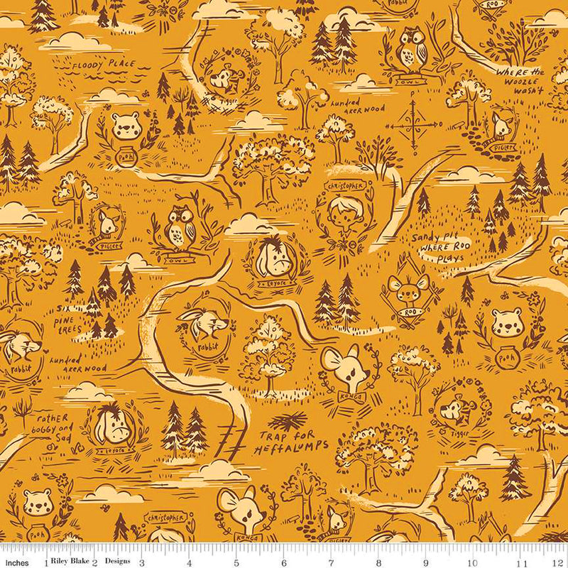 100 Aker Woods C15171-GOLD Map by Jill Howarth for Riley Blake Designs