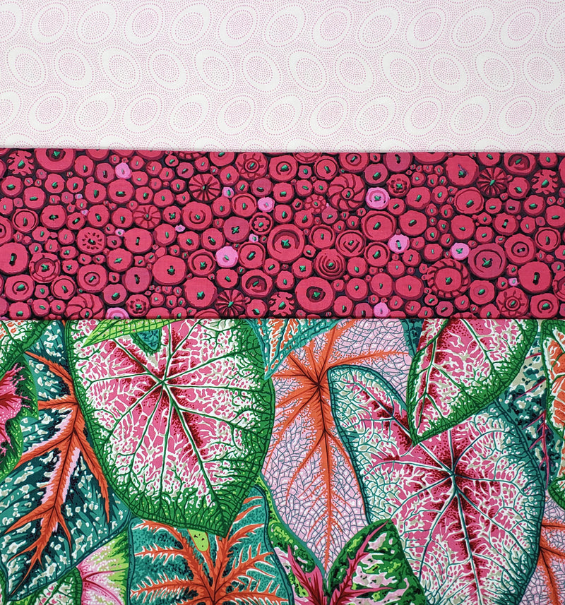 3 Yard Fabric Bundle for Fabric Cafe Books/Patterns - Pink Caladiums 2 (Printed Cotton)