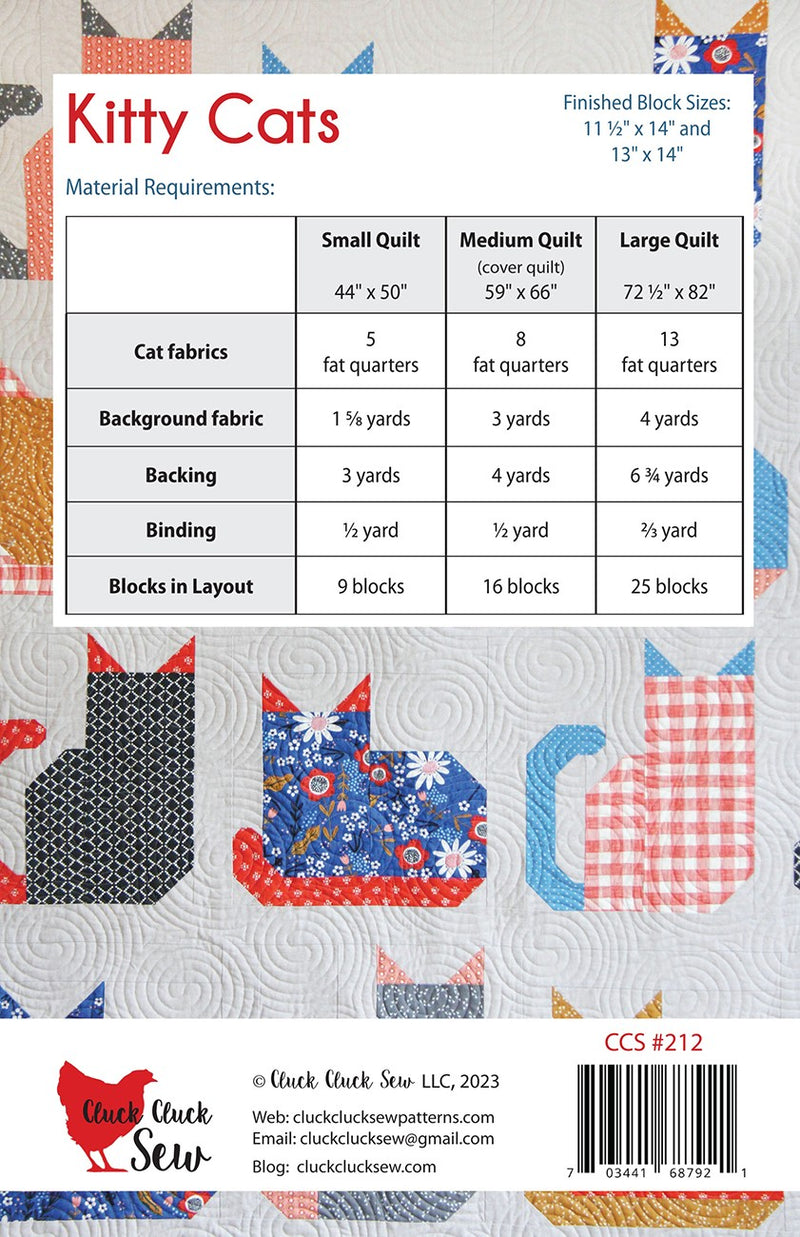 Kitty Cats Quilt Pattern Cluck Cluck Sew Picture of Back of Pattern CCS212