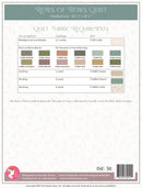 Fabric requirement chart for 'Rows of Bows' quilt with color swatches on a white background.