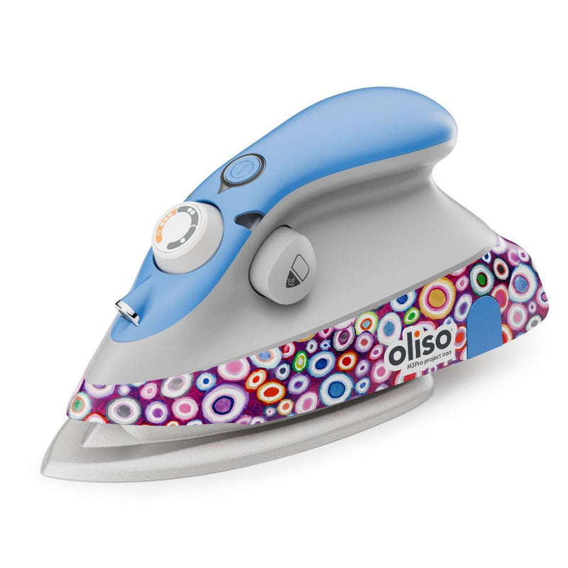 Oliso Mini Project Iron With Solemate Kaffe Fassett showing side of iron 