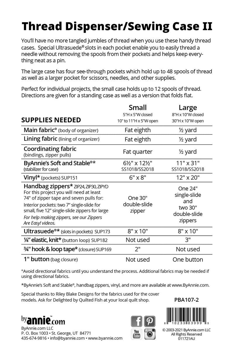 Thread Dispenser / Sewing Case II Pattern Picture of Back of Pattern ByAnnie PBA107-2