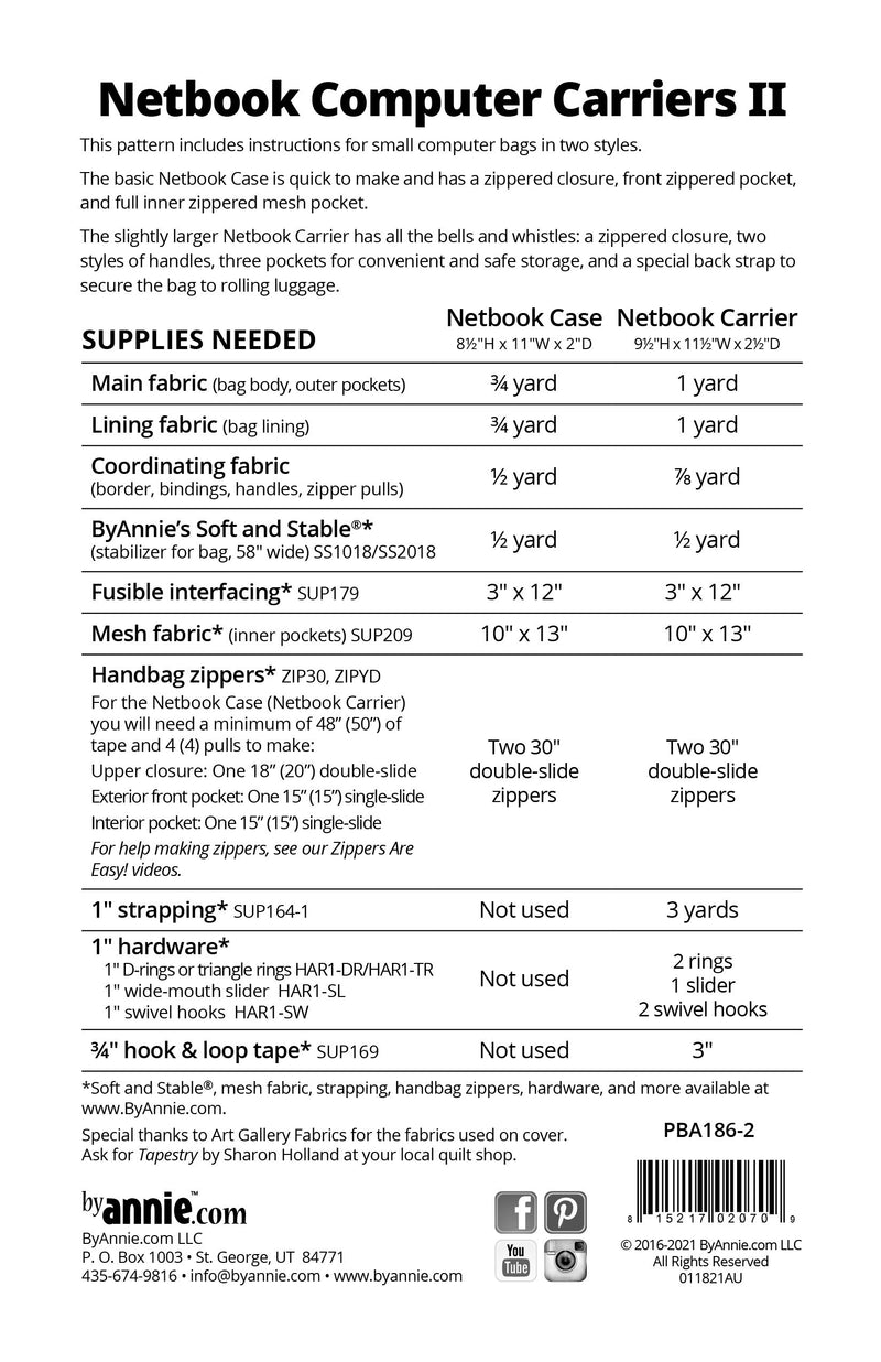 Netbook Computer Carriers II Pattern Picture of Back of Pattern ByAnnie PBA186-2