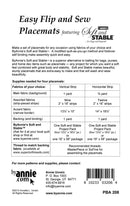 Easy Flip Sew Placemats Pattern Picture of Back of Pattern ByAnnie PBA208