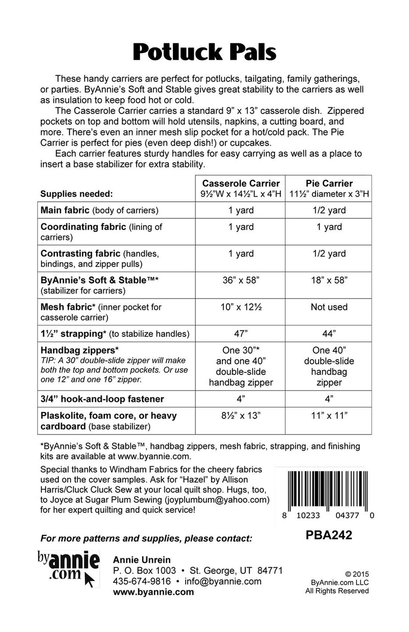 Potluck Pals Pattern Picture of Back of Pattern ByAnnie PBA242