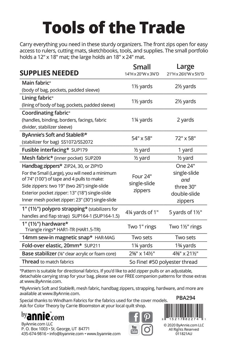Tools of the Trade Pattern Picture of the Back of Pattern ByAnnie PBA294