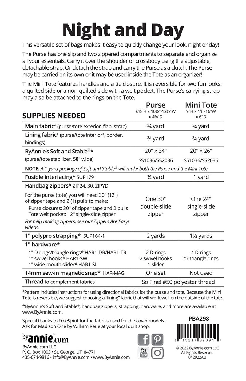 Night and Day Pattern Picture of Back of Pattern ByAnnie PBA298