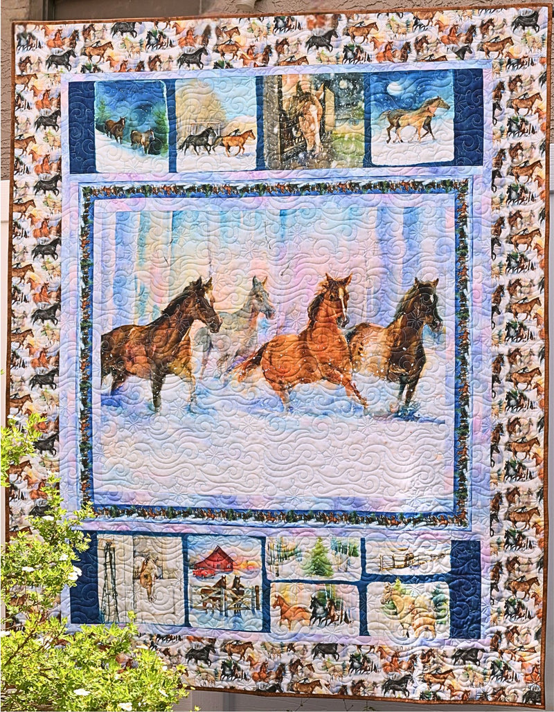 Snowfall on the Range quilt in garden