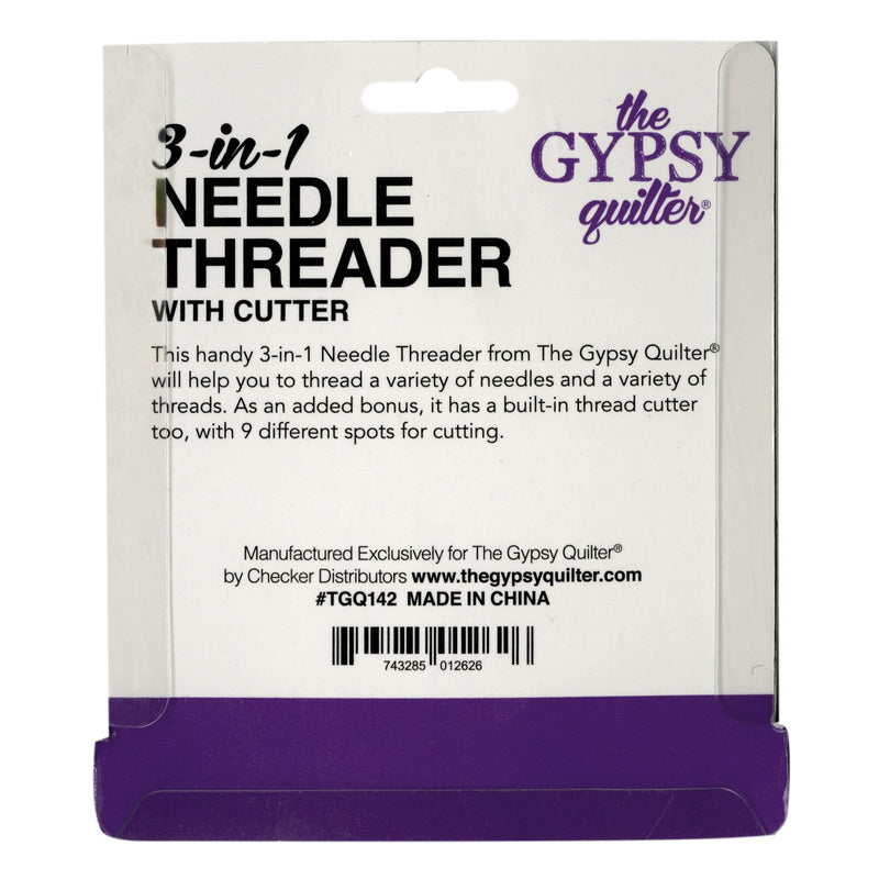 The Gypsy Quilter 3 In 1 Needle Threader with Cutter Picture of Back of Package TGQ142