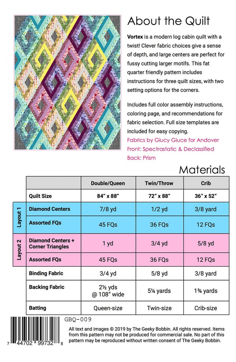 Vortex quilt pattern back cover