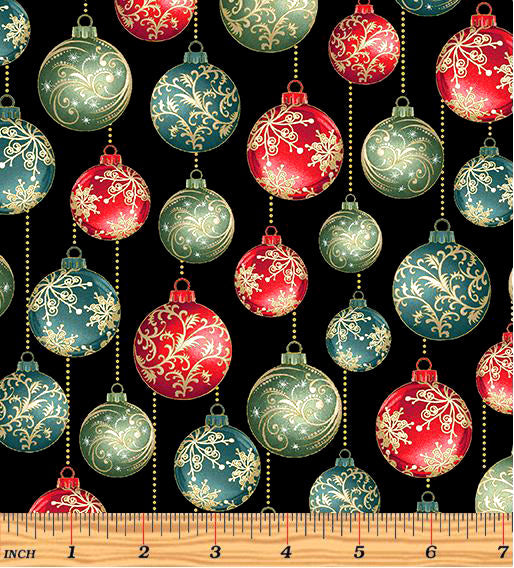 A Festive Medley 13180M-99 Ornament Medley Black/Multi by Jackie Robinson for Benartex