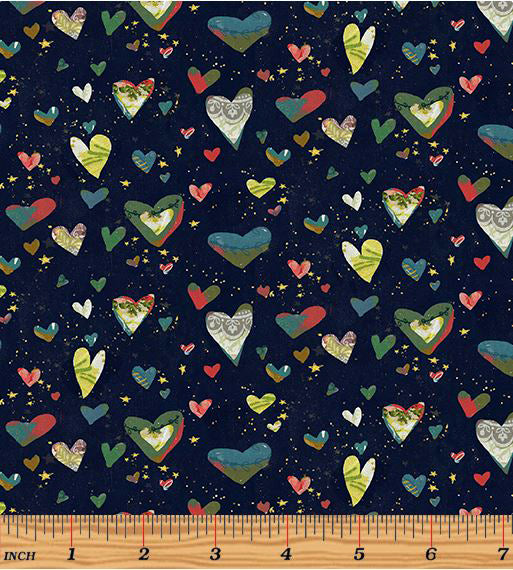 A Heart Led Life 16148-12 Painted Hearts Black by Kelly Rae Roberts for Benartex