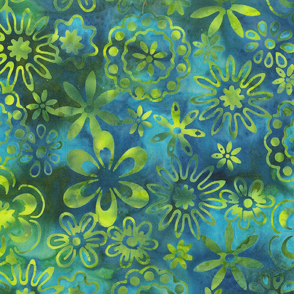 Adventure Batik 3099Q-X Emerald Bloom by Jacqueline de Jonge for Anthology Fabrics