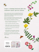 Back book cover  of "Alice's Country Diary Quilt" with floral design and text about creating a quilt inspired by nature.