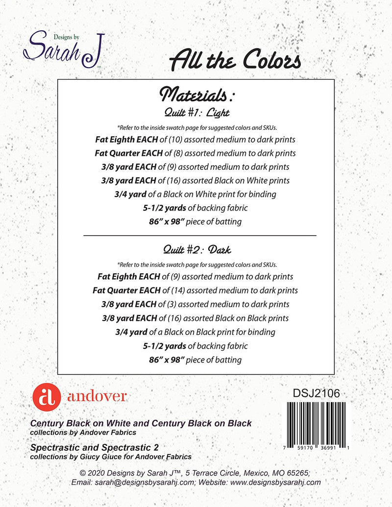 All the Colors Sarah Maxwell Designs by Sarah J Back Cover DSJ2106