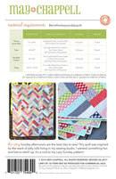 Another Lazy Sunday quilt pattern back cover with fabric requirements and quilt images on a white background