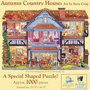 Jigsaw puzzle of an autumn country house with detailed interior scenes.